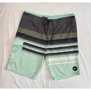 O'Neill Shorts Mens 34 Gray Mint Hyperfreak Boardshorts Swim Quick Dry Stretch